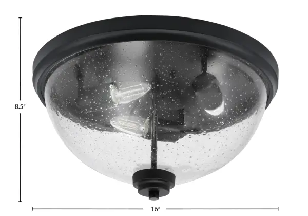 This 16-inch flush mount combines industrial charm with contemporary appeal through its clear bubble glass shade and matte black finish. Perfect for spaces with lower ceilings, it provides ample illumination while adding visual interest. - alternate view
