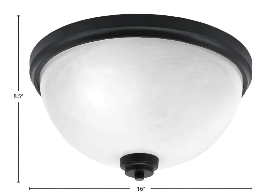 16" White Marble Glass Flush Mount - Matte Black - Image 2