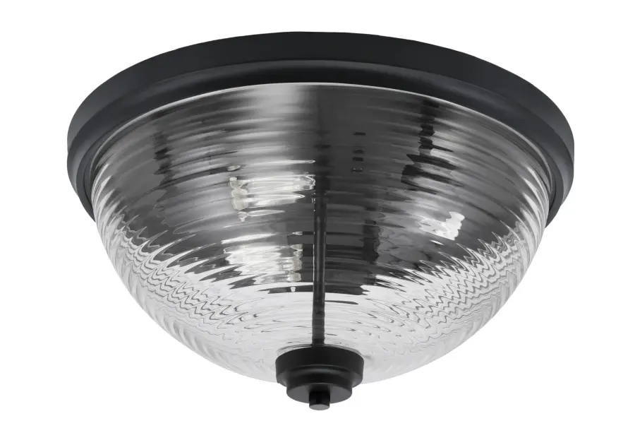 16" Clear Ribbed Glass Flush Mount - Matte Black - Image 1