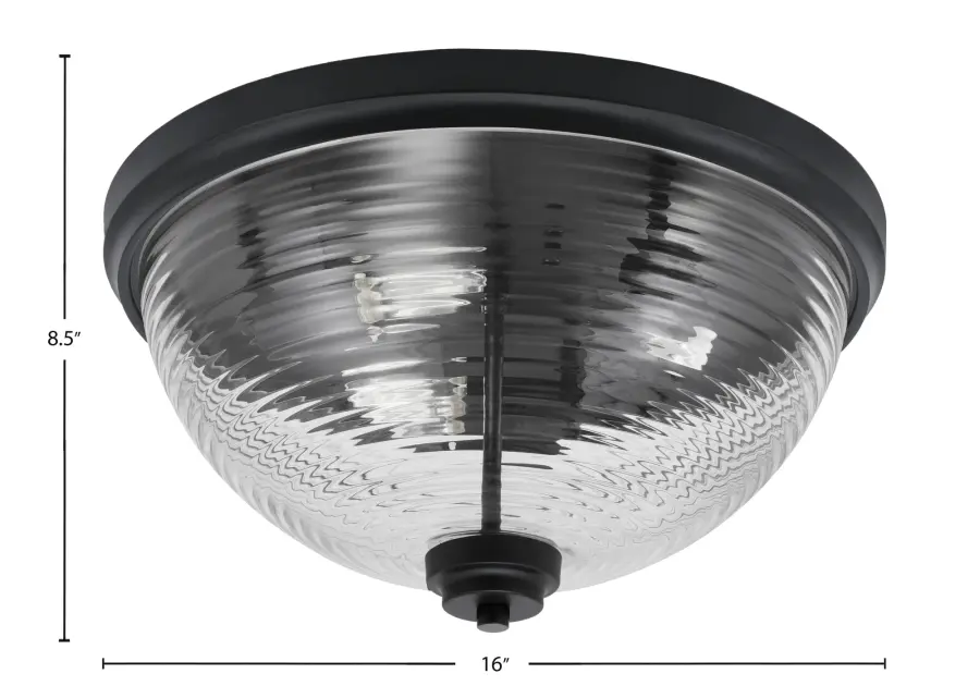 16" Clear Ribbed Glass Flush Mount - Matte Black - Image 2