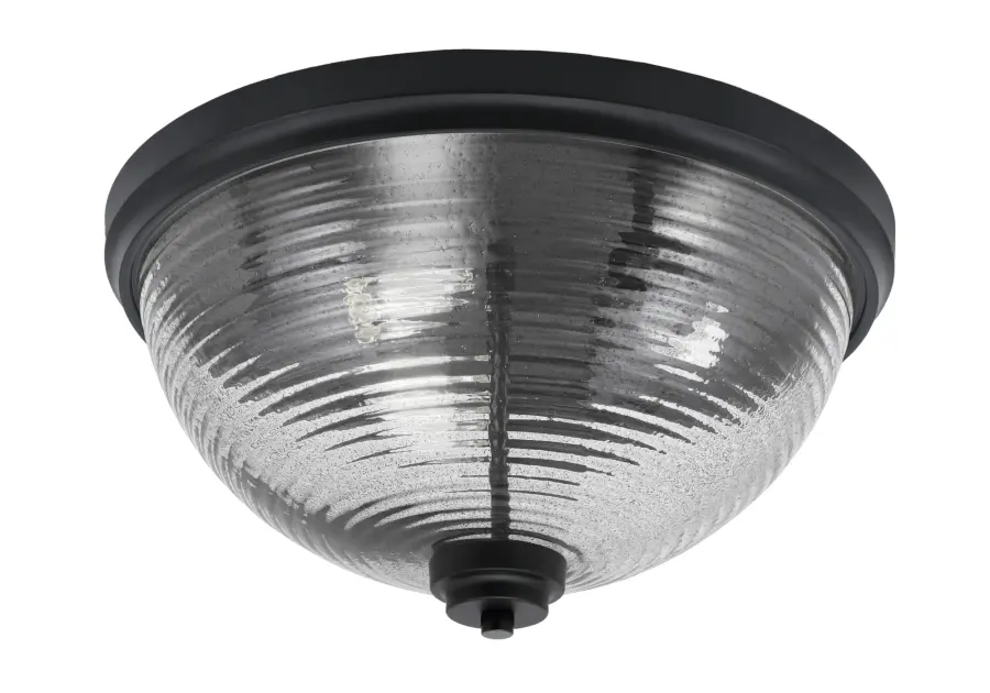 16" Smoke Ribbed Glass Flush Mount in Matte Black - Image 1