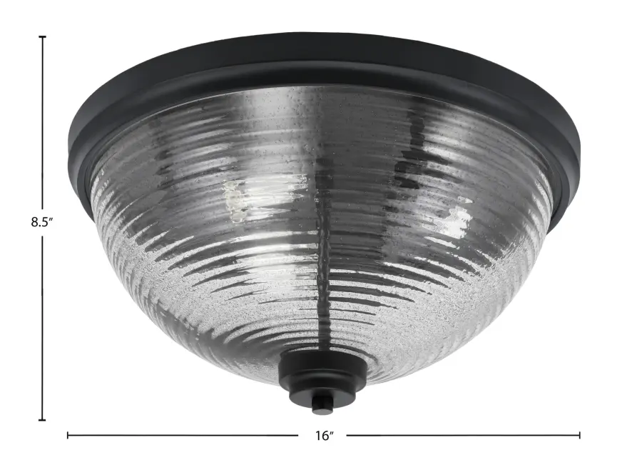 16" Smoke Ribbed Glass Flush Mount in Matte Black - Image 2