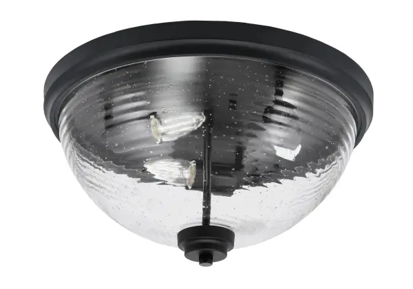 This 16-inch flush mount combines sleek matte black finish with unique ribbed bubble glass for a sophisticated contemporary look. Perfect for spaces with lower ceilings, it provides ample illumination while adding visual interest.