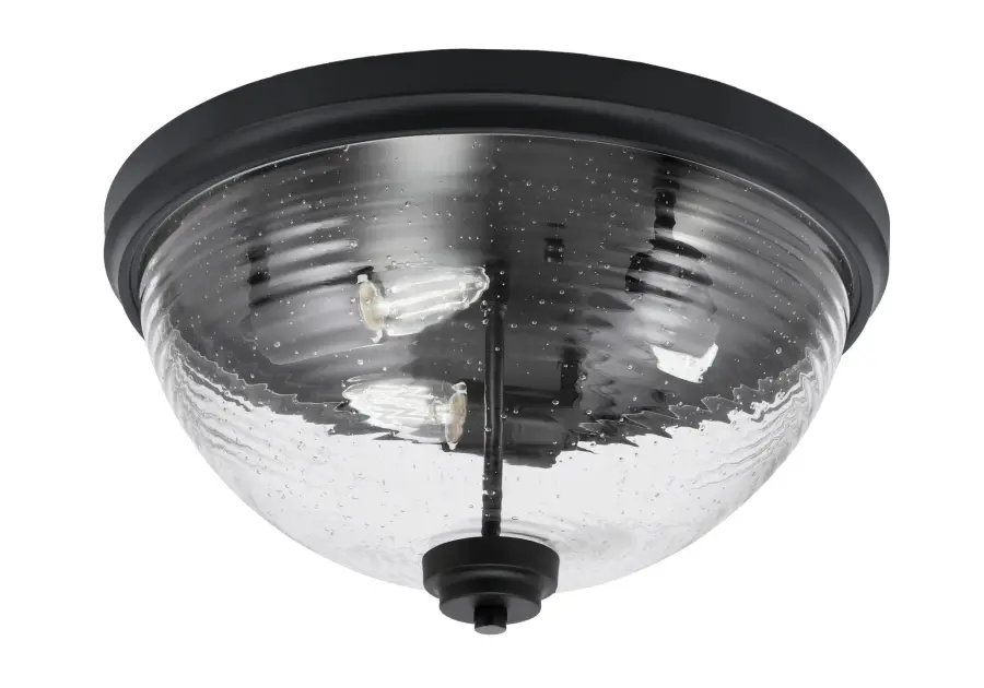 16" Ribbed Clear Bubble Glass Flush Mount in Matte Black - Image 1