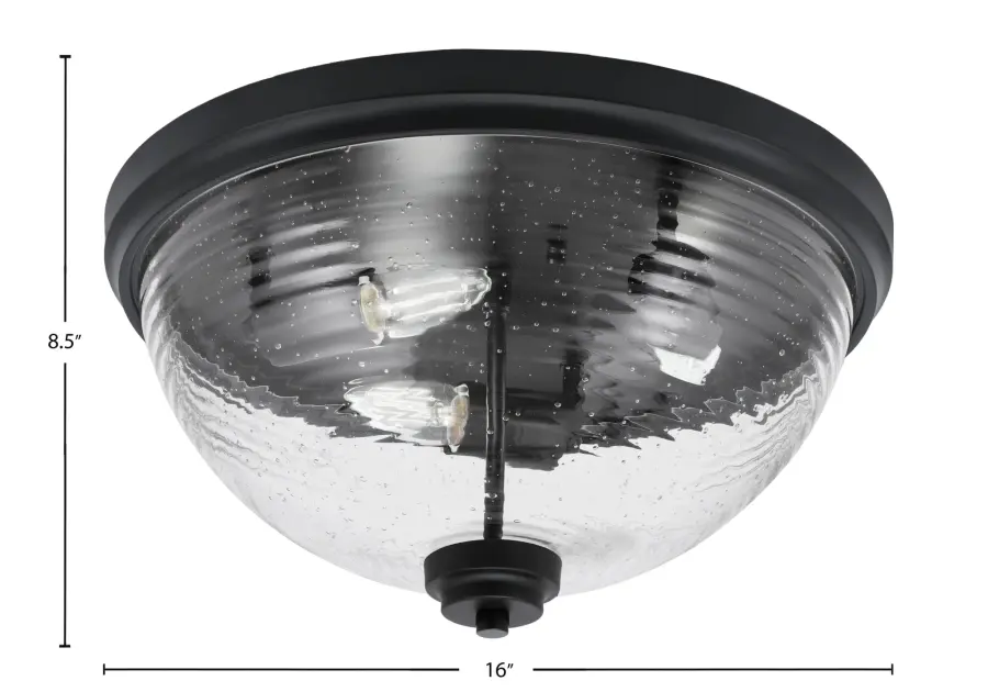 16" Ribbed Clear Bubble Glass Flush Mount in Matte Black - Image 2