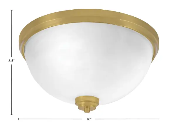 This 16-inch flush mount combines timeless design with practical functionality. The white marble glass diffuses light beautifully while the New Age Brass finish adds warmth to any space. Perfect for low ceilings. - alternate view