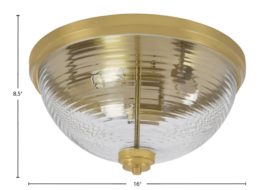 16" Clear Ribbed Glass Flush Mount - New Age Brass - Image 2