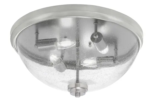 This versatile flush mount combines contemporary styling with practical functionality. The 18-inch clear bubble glass shade creates visual interest while the brushed nickel finish ensures broad compatibility with modern interiors.