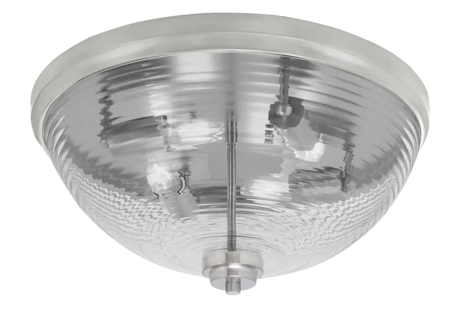 18" Clear Ribbed Glass Flush Mount in Brushed Nickel - Image 1