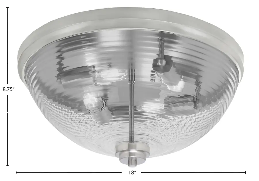 18" Clear Ribbed Glass Flush Mount in Brushed Nickel - Image 2