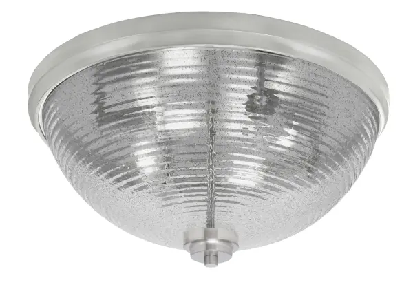 This 4-light flush mount combines brushed nickel finish with smoke ribbed glass for a sophisticated look. At 18 inches wide, it provides ample illumination while the low 8.75-inch profile works perfectly for standard ceiling heights.