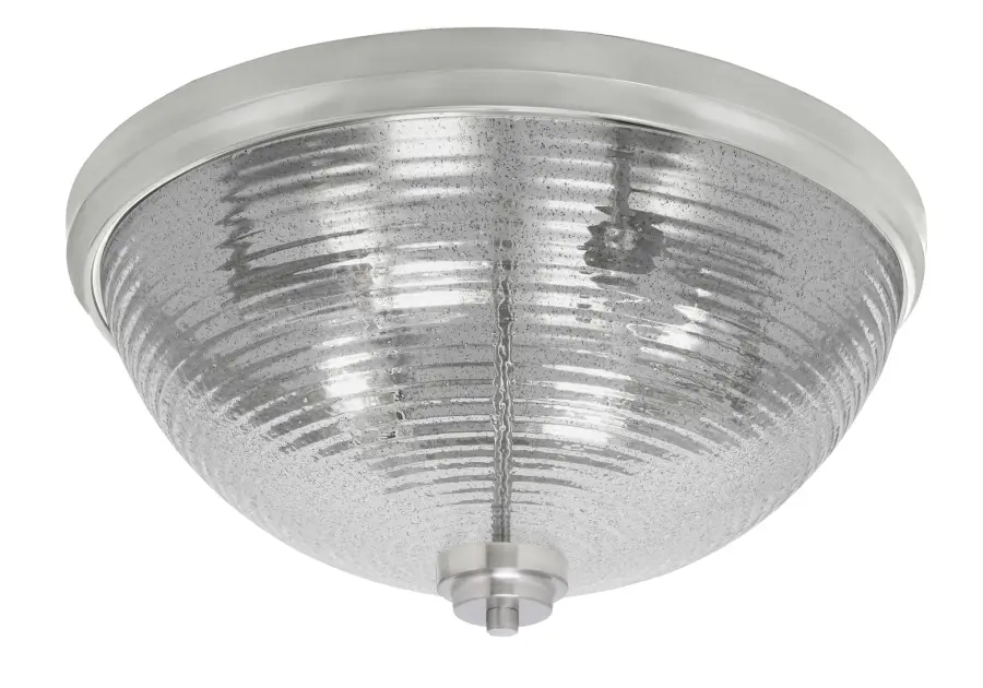 Brushed Nickel Flush Mount with Smoke Ribbed Glass - 18 Inch - Image 1