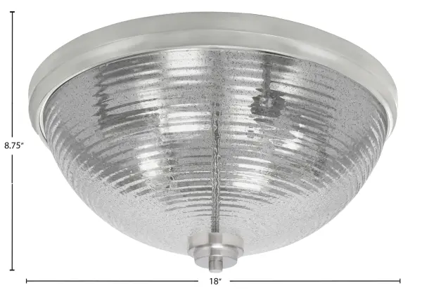 This 4-light flush mount combines brushed nickel finish with smoke ribbed glass for a sophisticated look. At 18 inches wide, it provides ample illumination while the low 8.75-inch profile works perfectly for standard ceiling heights. - alternate view