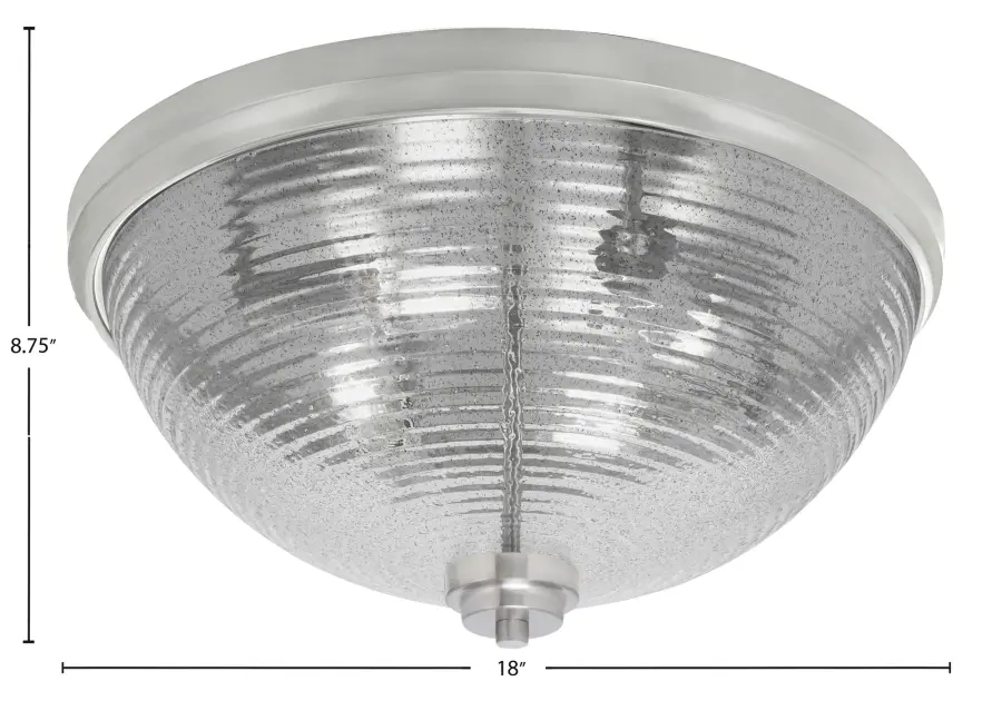 Brushed Nickel Flush Mount with Smoke Ribbed Glass - 18 Inch - Image 2