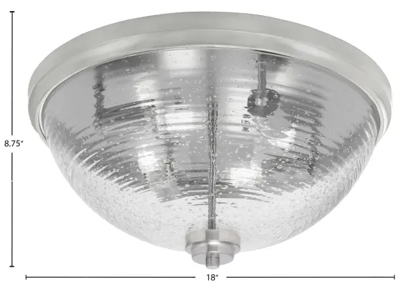 This 18" flush mount combines sleek brushed nickel with distinctive ribbed bubble glass, creating dynamic light patterns. Perfect for medium-sized spaces needing both style and practical illumination with its 4-bulb configuration. - alternate view