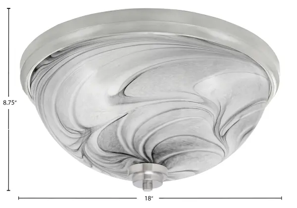 This 18-inch flush mount combines brushed nickel finish with distinctive onyx swirl glass for a sophisticated look. Four-bulb design provides ample illumination while the low-profile mounting suits standard ceiling heights. - alternate view