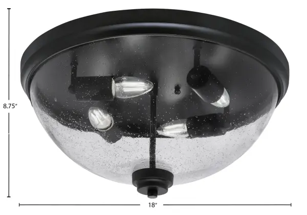 This 18-inch flush mount combines contemporary style with practical functionality. The clear bubble glass creates visual interest while the matte black finish adds modern sophistication to any space. - alternate view