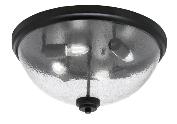 This 18-inch flush mount combines sleek matte black finish with unique smoke bubble glass for a contemporary aesthetic. With 4-bulb capacity and low-profile design, it delivers ample illumination while maintaining a modern, unobtrusive presence.