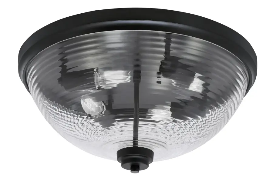18" Clear Ribbed Glass Flush Mount - Matte Black - Image 1