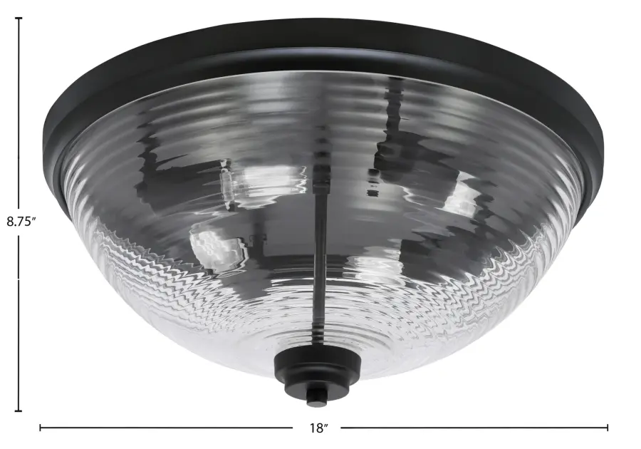 18" Clear Ribbed Glass Flush Mount - Matte Black - Image 2