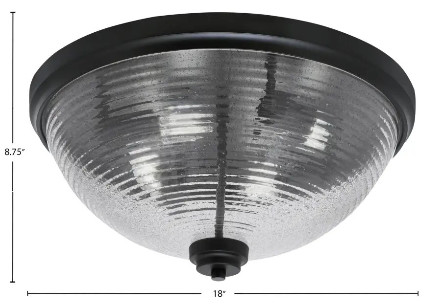 18" Smoke Ribbed Glass Flush Mount in Matte Black - Image 2