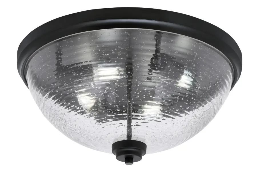 18" Ribbed Clear Bubble Glass Flush Mount in Matte Black - Image 1