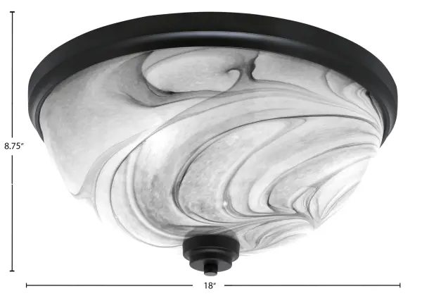 This 18-inch flush mount combines contemporary style with practical functionality. The unique onyx swirl glass shades create beautiful ambient lighting while the matte black finish adds modern sophistication to any space. - alternate view