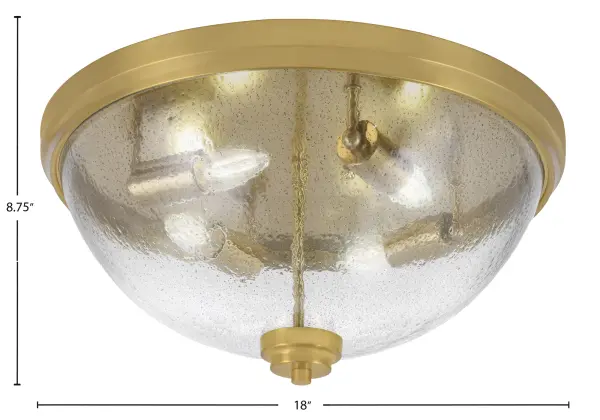 This 18" flush mount combines contemporary brass finish with distinctive smoke bubble glass, creating warm, diffused lighting perfect for modern and transitional spaces. The four-bulb design provides ample illumination. - alternate view