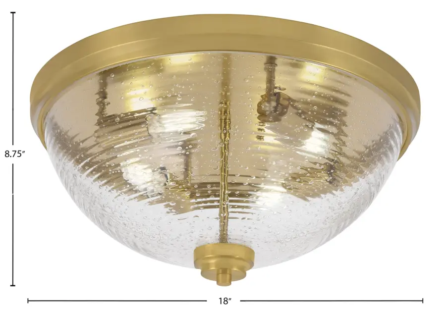 18" Ribbed Clear Bubble Glass Flush Mount in New Age Brass - Image 2