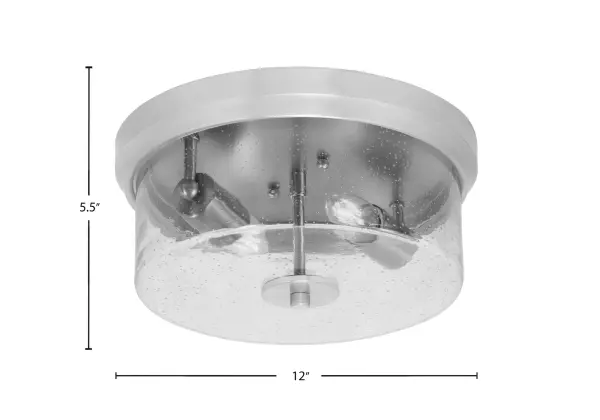 This 12-inch flush mount combines brushed nickel elegance with playful bubble glass texture, perfect for low ceilings and smaller spaces. The dual-bulb design provides ample illumination while the contemporary styling fits seamlessly into modern interiors. - alternate view