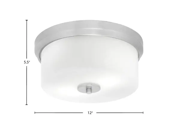 This 12" flush mount combines timeless brushed nickel finish with elegant white marble glass for a refined look. Ideal for rooms with low ceilings, it provides warm, diffused lighting while maintaining a low profile. - alternate view