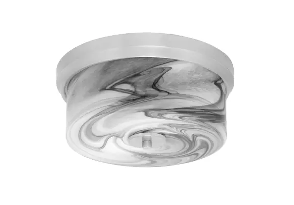 This 12" flush mount combines brushed nickel sophistication with dynamic onyx swirl glass, creating warm, diffused illumination perfect for low-ceiling spaces. ETL listed and dimmable for versatile ambiance control.