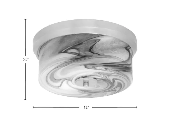 This 12" flush mount combines brushed nickel sophistication with dynamic onyx swirl glass, creating warm, diffused illumination perfect for low-ceiling spaces. ETL listed and dimmable for versatile ambiance control. - alternate view
