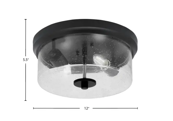 This compact 12-inch flush mount combines contemporary matte black styling with unique clear bubble glass for a refined, modern look. Perfect for low-ceiling spaces requiring ambient lighting with visual interest. - alternate view