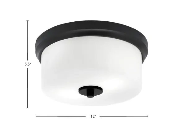 This 12-inch flush mount combines a sleek matte black finish with beautiful white marble glass for a refined look. Perfect for low-ceiling spaces, it provides warm ambient lighting while adding sophistication to any room. - alternate view