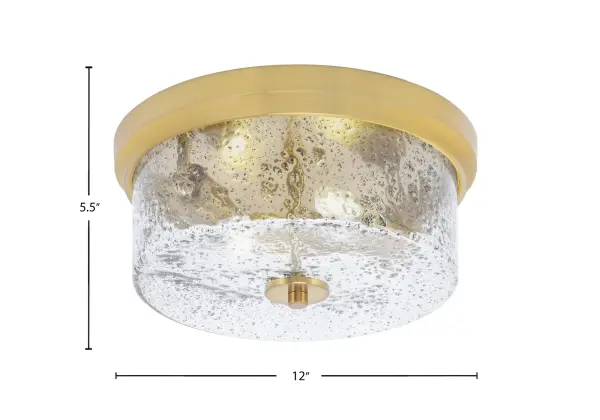 This 12-inch flush mount combines warm New Age Brass finish with distinctive smoke bubble glass for a modern, sophisticated look. Perfect for low-ceiling spaces requiring both style and function. - alternate view
