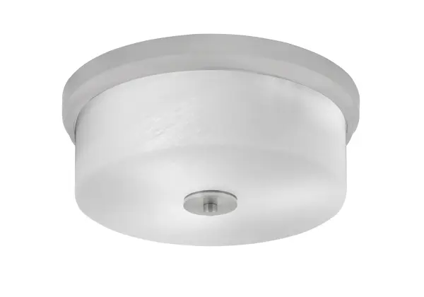 This 14-inch flush mount combines brushed nickel finish with elegant white marble glass for a versatile lighting solution. Perfect for low-ceiling spaces, it provides ample illumination with three bulbs while maintaining a low 5.5-inch profile.