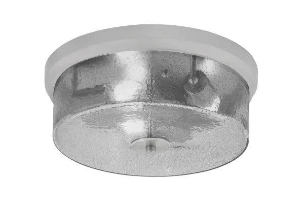 This 14-inch flush mount combines brushed nickel sophistication with unique smoke bubble glass for a refined ambient glow. Perfect for low-ceiling spaces, it offers versatile 3-bulb illumination with dimmable functionality.