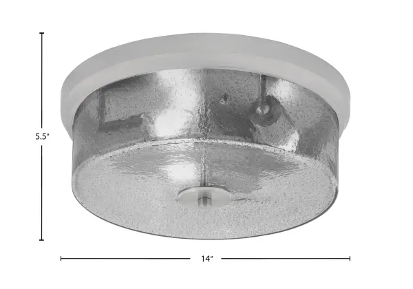 This 14-inch flush mount combines brushed nickel sophistication with unique smoke bubble glass for a refined ambient glow. Perfect for low-ceiling spaces, it offers versatile 3-bulb illumination with dimmable functionality. - alternate view