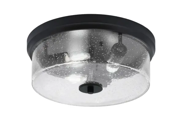 This 14-inch flush mount combines industrial style with vintage charm through its textured bubble glass and matte black finish. Perfect for low-ceiling spaces, it provides excellent light diffusion while making a design statement.