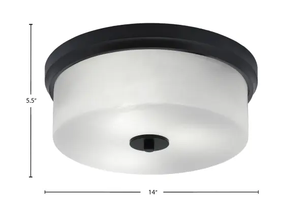This 14" flush mount combines sophisticated White Marble Glass with a sleek Matte Black finish, creating a versatile fixture that bridges contemporary and traditional design. Perfect for low-ceiling spaces. - alternate view
