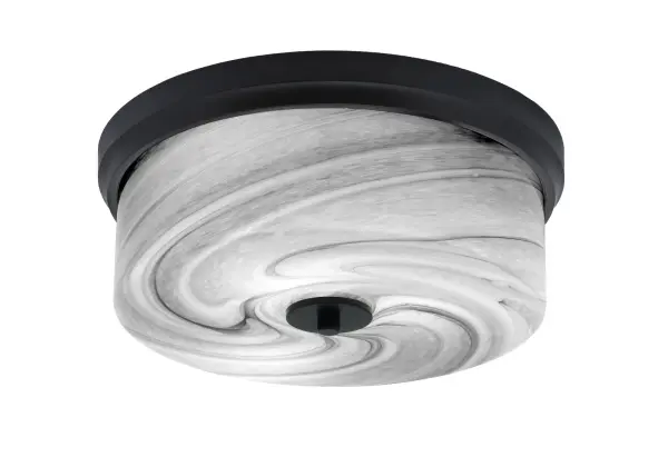 This 14" flush mount combines a sleek matte black finish with stunning onyx swirl glass that creates an inviting, diffused glow. Perfect for spaces with lower ceilings, it offers modern sophistication with versatile style.