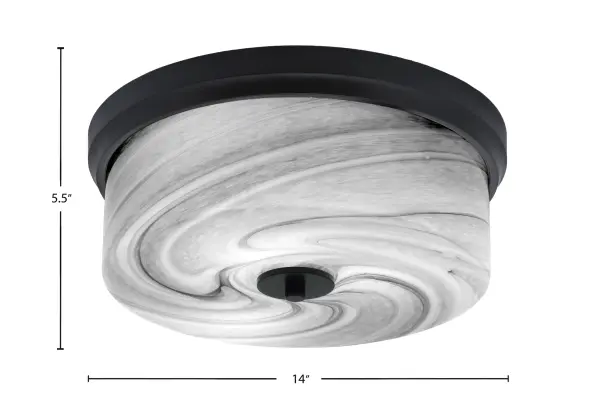 This 14" flush mount combines a sleek matte black finish with stunning onyx swirl glass that creates an inviting, diffused glow. Perfect for spaces with lower ceilings, it offers modern sophistication with versatile style. - alternate view
