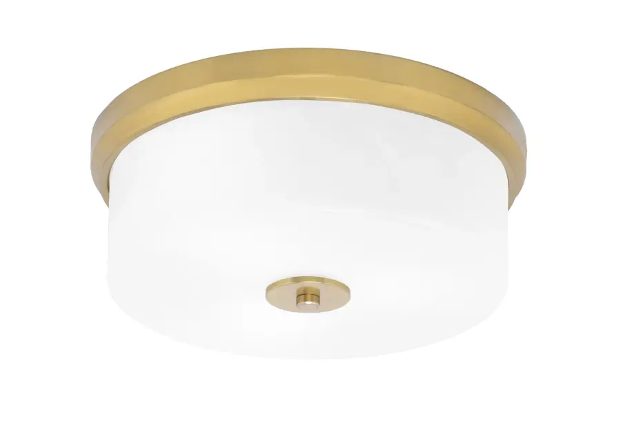 14" White Marble Glass Flush Mount in New Age Brass - Image 1
