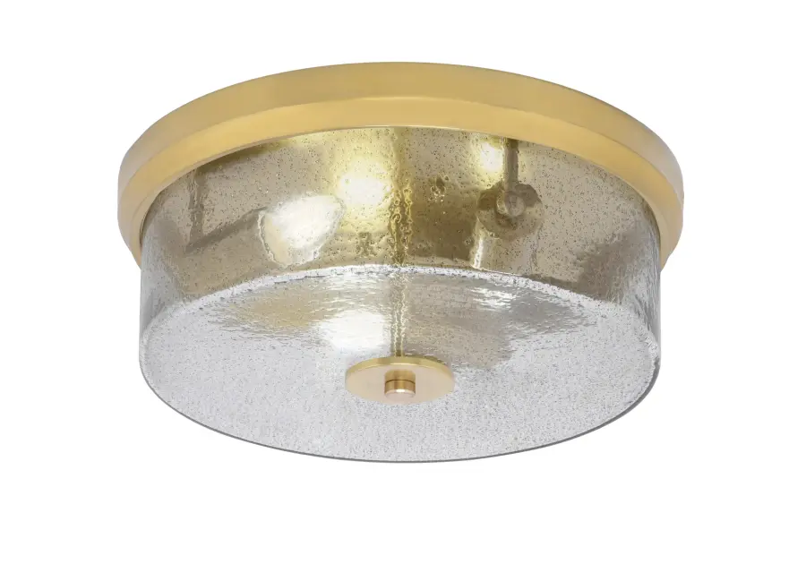 14" Smoke Bubble Glass Flush Mount in New Age Brass - Image 1