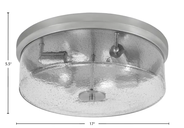 This 17-inch flush mount combines brushed nickel finish with unique smoke bubble glass for sophisticated ambient lighting. Four-bulb design provides ample illumination while the low-profile mount suits standard ceiling heights. - alternate view