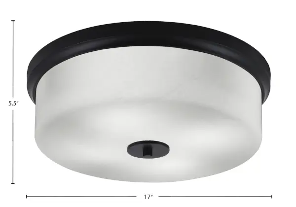 This 17-inch flush mount combines contemporary style with practical functionality. The white marble glass diffuses light beautifully while the matte black finish adds modern sophistication to any space. - alternate view
