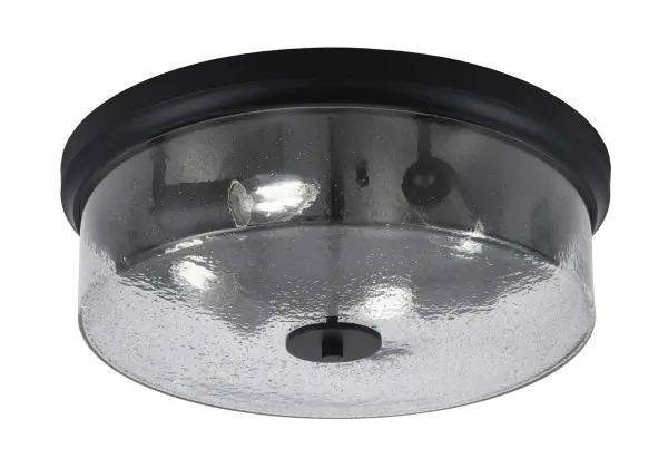 This 17-inch flush mount combines industrial charm with contemporary appeal through its matte black finish and unique smoke bubble glass. Perfect for spaces with lower ceilings, it provides ample illumination with four bulbs.