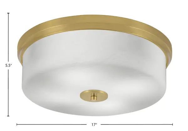 This 17-inch flush mount combines classic marble glass with warm brass finish for versatile appeal. Perfect for low-ceiling spaces needing substantial illumination, it provides a sophisticated glow across bedrooms, hallways, and living areas. - alternate view