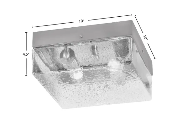 This 10-inch flush mount combines sleek brushed nickel with unique smoke bubble glass for a refined, modern look. Perfect for smaller spaces or low ceilings, it provides warm, diffused lighting with a dramatic textured aesthetic. - alternate view